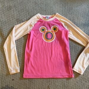 Hanna Andersson Disney Mickey Pink and Cream Kids Swim Shirt rash guard